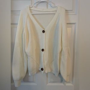 V Neckline Button Down Knitwear Lantern Sleeve Basic Knit Cardigan Sweater. XL.